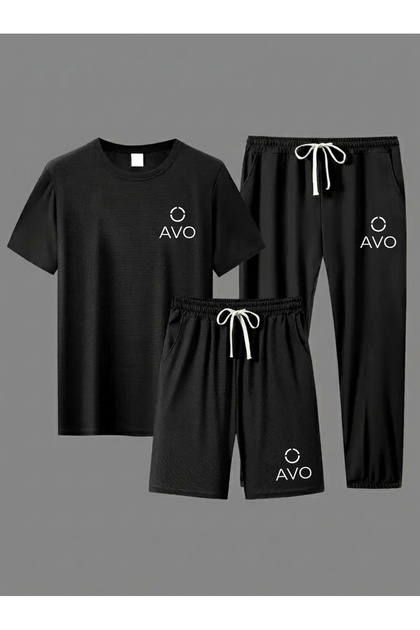 Unisex 3-Piece Set – Avo Livo Printed T-Shirt, Shorts and Trackpants Black