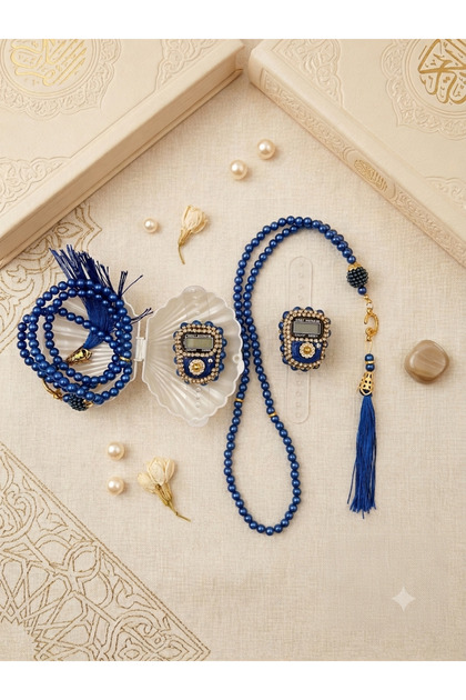 Set Zikirmatik și Tesbih cu pietre, cadou pentru Mawlid, zestre și umrah, în cutie de scoici.