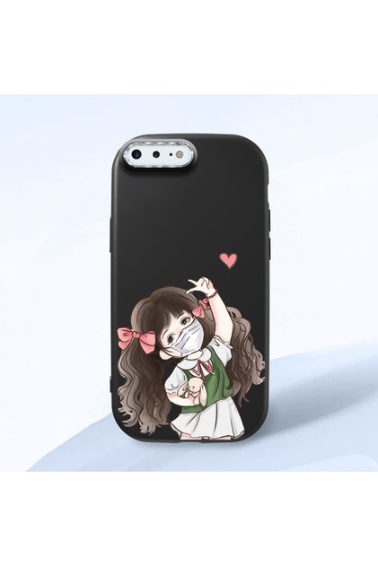 iPhone 8 Plus Compatible Case Camera Protector Black Silicone Couple Phone Case Girl Patterned