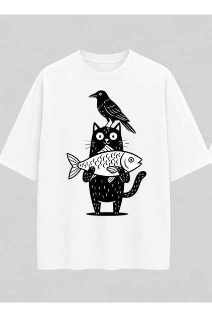 Dairesel Mekanik Relaxed Fit White Unisex T-Shirt | Geometric Line Art Design