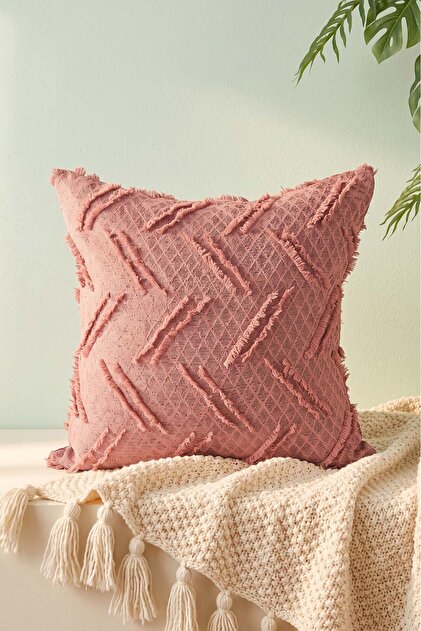 Dried Rose Stripe Patterned Embossed Textured Decorative Throw Pillow Cover