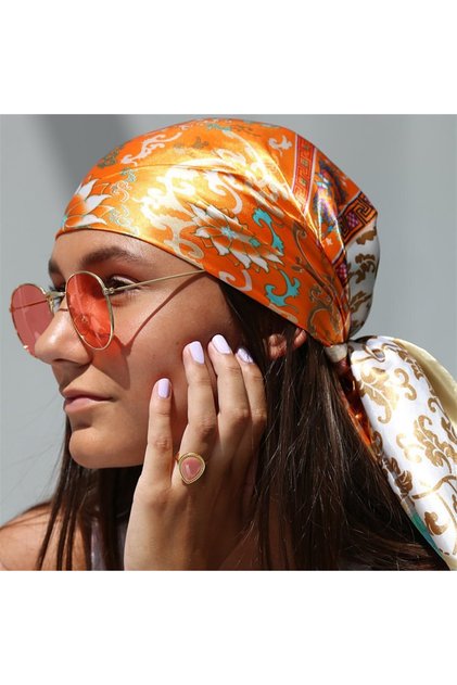 90x90cm XTD06JSC051-02 Hip Hop Hijab Scarf Women Print Neckerchief Foulard Square Satin Silk Scarves