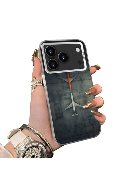 iPhone 17/18 Pro Max Compatible Silicone Edge Hard Back Case Couple Phone Case with Airplane Pattern