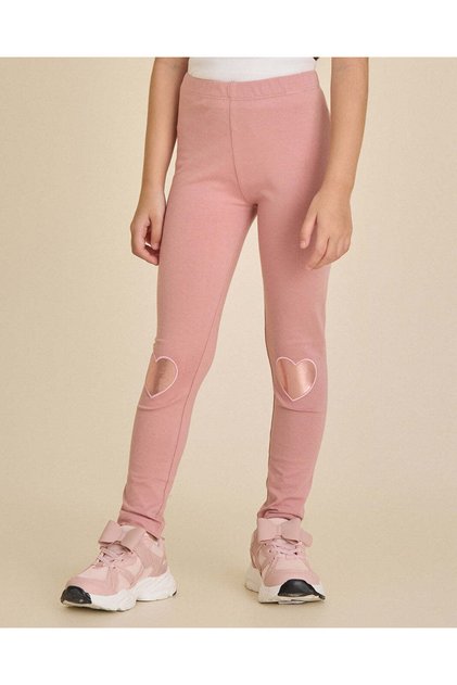 Girls Mauve Heart Applique Leggings