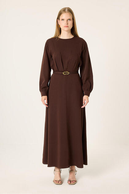 Belted pleated dress