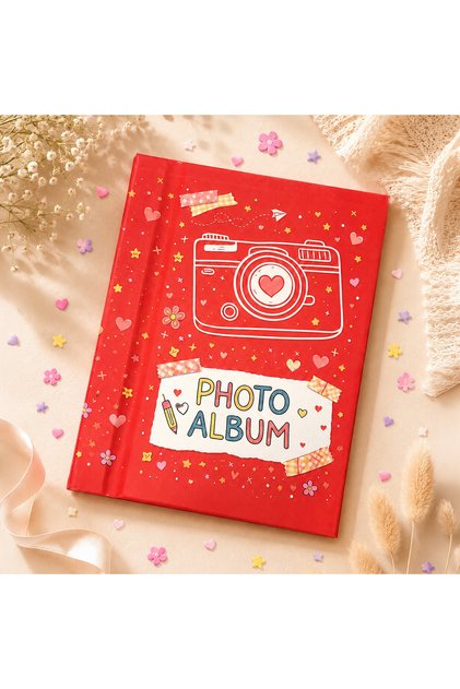 Red Photo Album Patterned Magnetic Adhesive Photo Album Hard Cover 30 Pages