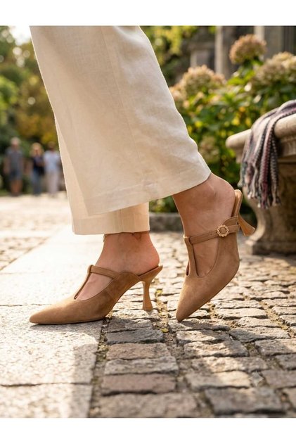 2622 Women's Genuine Leather Heeled Slippers