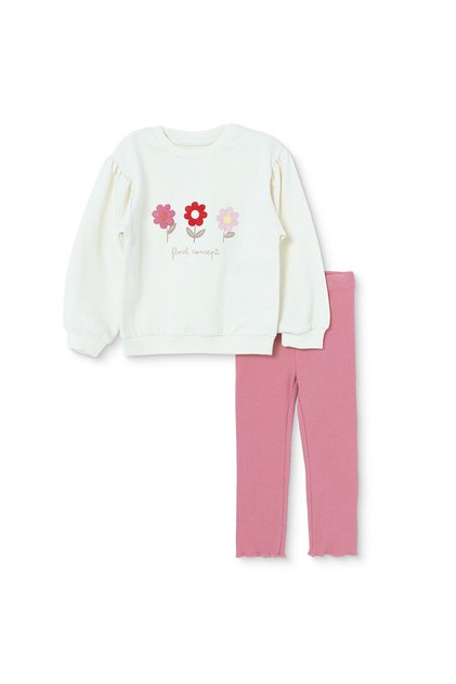 HelloBaby Kız Bebek Bluz-Tayt Çiçek Baskılı Bisiklet Yaka Long Sleeve Reçme