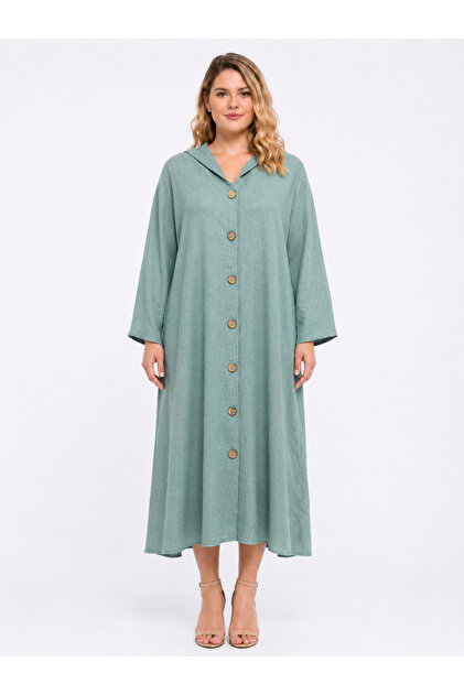Şans Women's Plus Size Green, Side Pocket, Hooded Cap 65N39525