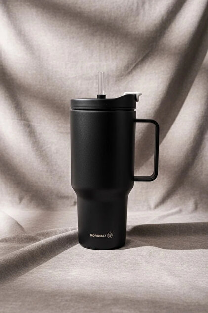 Freedom 1 L Stainless Steel Thermos Cup with Straw | Hot and Cold Beverage Cup Black