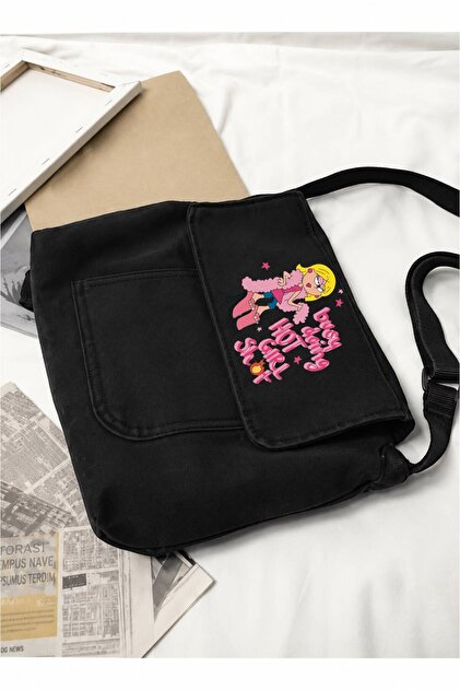 Black Busy Doing Hot Girl Shot Printed Denim Messenger Bag