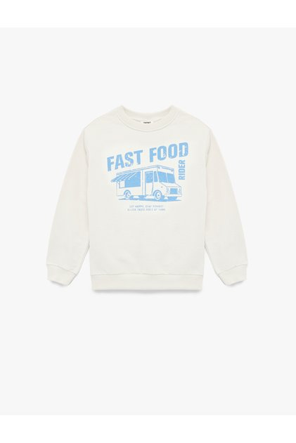 Cotton Long Sleeve Crew Neck Printed Hooded Sweatshirt