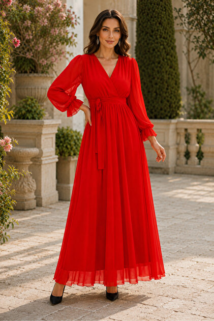 red collar dress long sleeve Red Retro V-Neck Collared Long Sleeve Dress