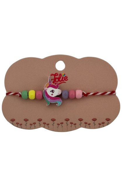 Martisor pentru copii - tip bratara, fir textil alb / rosu, diverse modele lemn
