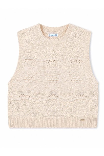 Girl's Beige Openwork Knitted Vest Sweater 2-10 Years Beige