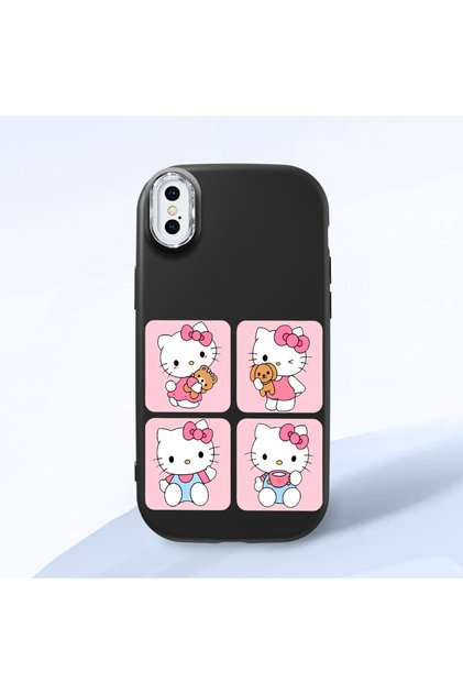 iPhone X Compatible Case with Camera Protector Black Silicone Couple Phone Case with Kitty Pattern