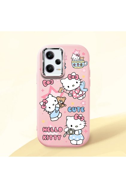 Redmi Note 12 Pro 5g Compatible Case with Camera Protector Pink Silicone Couple Phone Case with Kitty Pattern