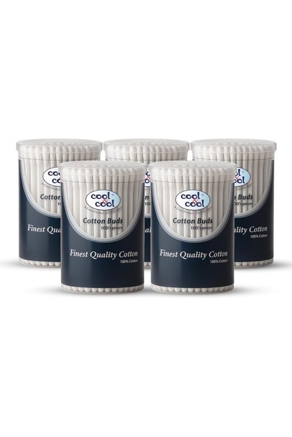 Ear Buds -100's (Pack of 5) - Round Thick Tips, Cotton Swabs,100% Cotton, Double Tipped, Hygienic, Gentle & Safe Swabs for Ears -500's