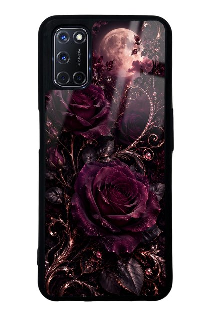Oppo A52 Moonlit Burgundy Rose Design Glossy Phone Case