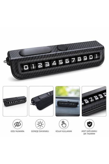 Hidden In-Car Parking Phone Number Display with Glass Breaker | Carbon Patterned Auto Number Plate