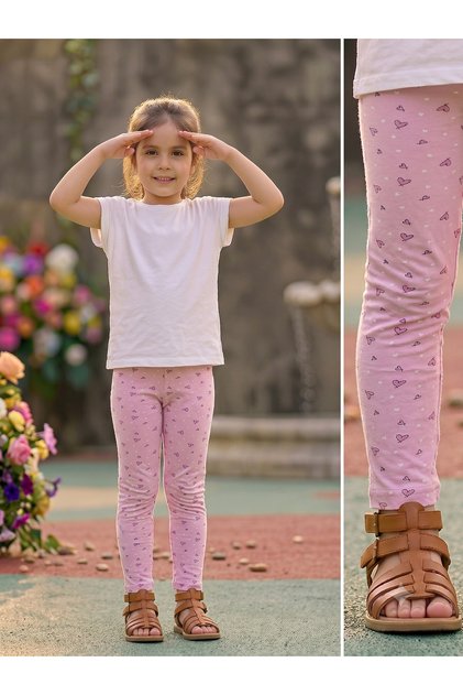 Girl's Pink Color Heart Patterned Cotton Flexible Tights for Daily Comfortable Use 2-9 Years