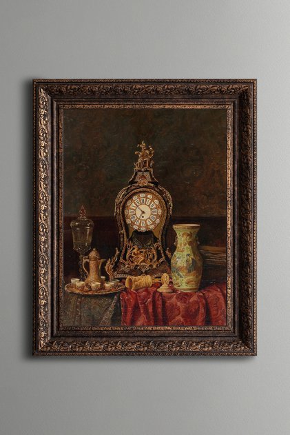 Vintage Antique Clock and Decorative Vase - Vintage Patterned Table - Thick Model