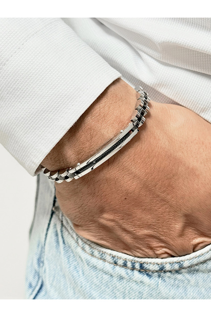 Black and Silver Steel Men's Bracelet Frj10124A-J 2 Year Warranty Gift Boxed