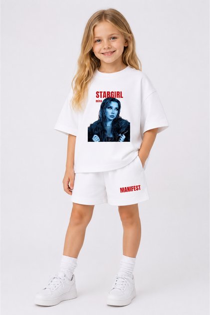 Manifest Girls Mina Printed Oversize 100% Cotton T-Shirt Shorts 2-Piece Children's Set