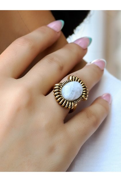 Natural Stone Moonstone Natural Stone Women's Antique Adjustable Ring Euy94Ay