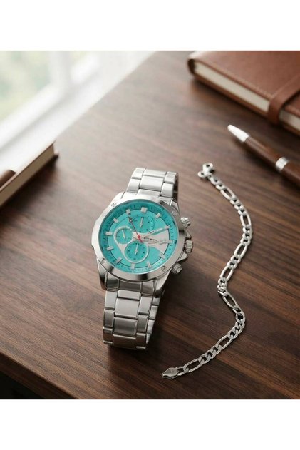 Men's Wristwatch with Bracelet Gift Gold Metal Cord Calendar Analog Quartz Classic Luxury Steel Appearance