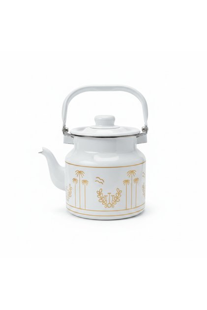 White Enamel Kettle with Lid — 2 Litre