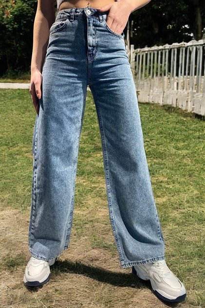 Mery High Waist Wide Leg Snow Wash Jean Pants
