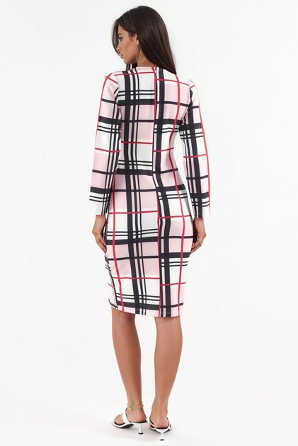 Msn Plaid Cut-Out Detailed Midi Bodycon Dress