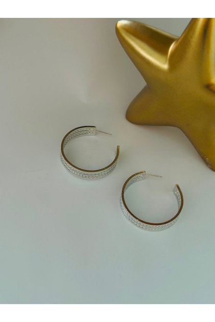 Wicker Look Detail Hoop Earrings (Steel)