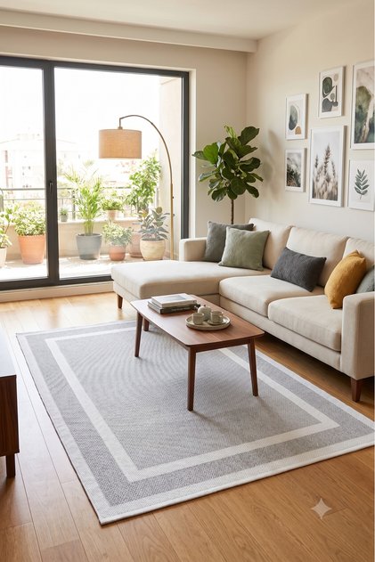 Modern Sisal Kaymaz Taban İskandinav Gri Krem Salon Halısı Ve Koridor Yolluk
