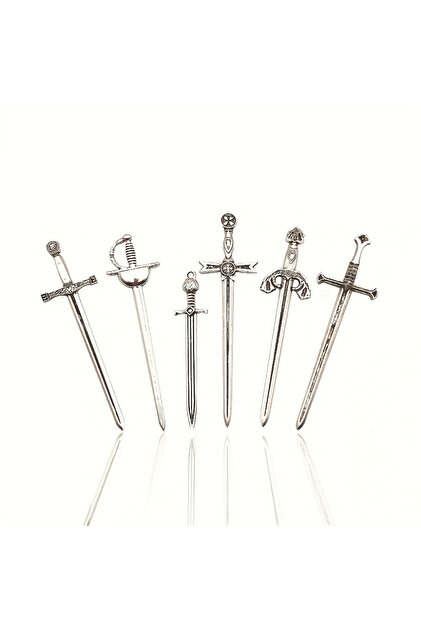 6pcs set Vintage-Inspired Alloy Sword & Knife Bookmarks Set-6 Unique Styles Perfect for DIY Jewelry