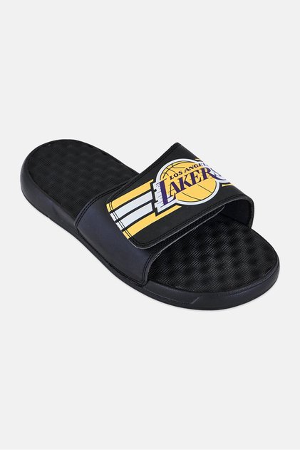 Men LA Lakers Stripes Slip On Slides, Black