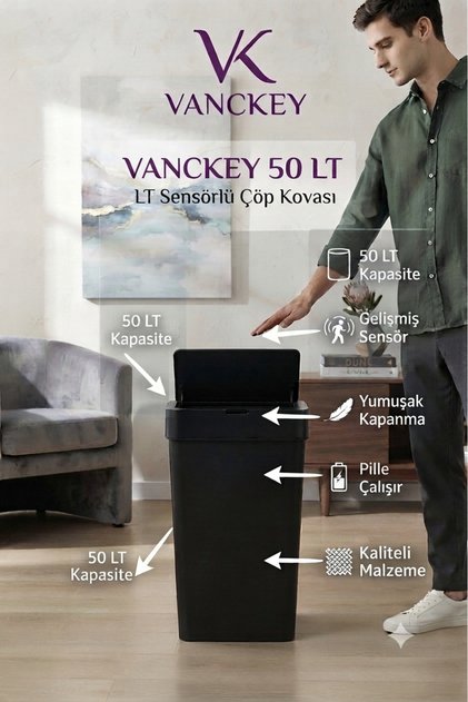 Sensörlü Çöp Kovası 50LT Beyaz Yeni Nesil Otomtik A Kalite Çöp Kovası