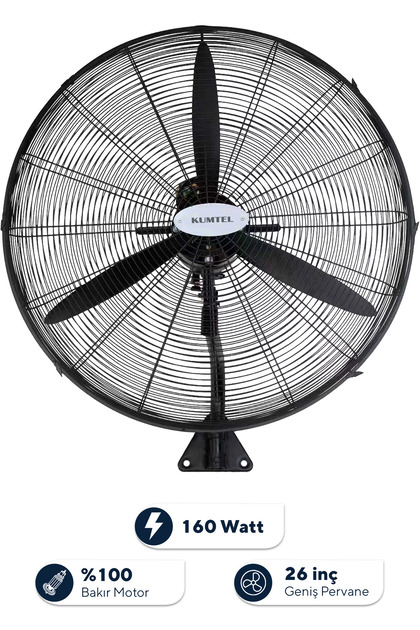 HDF-200 Siyah 26 İnç Sanayi Tipi Duvar Vantilatörü, 3 Pervaneli, 3 Kademeli