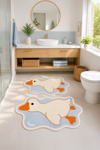 Digital Non-Slip Washable Duck Double Bath Mat Bathroom Rug Bathroom Decor 90X60+60X40 cm