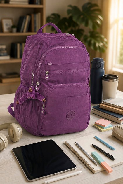 Large Size 47 cm Crinkle Waterproof Lightweight Multi-Compartment Sports, Travel, School, Laptop Backpack Purple 1B
