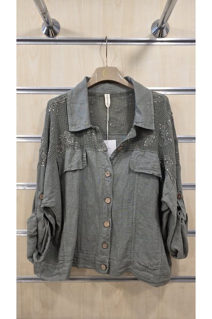 Italian Linen Jacket with Sequin Detail on the Shoulder