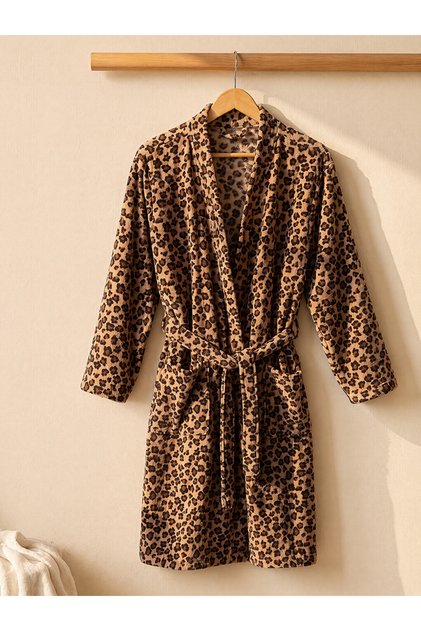 Rmz Gi̇yi̇m Farkiyla Leopard Embroidered Women's Bathrobe
