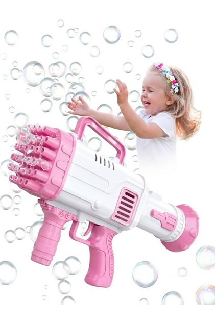 32-Hole Automatic Bubble Gun Set – Electric Bubble Blower Toy with Dipping Tray & Solution