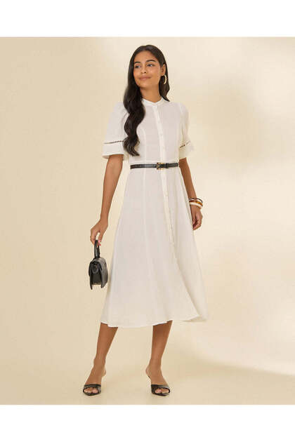 Women Cream Embellished Midi Dress