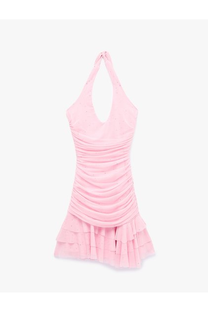 Sleeveless V-Neck Mini Dress with Halter Neck Detail