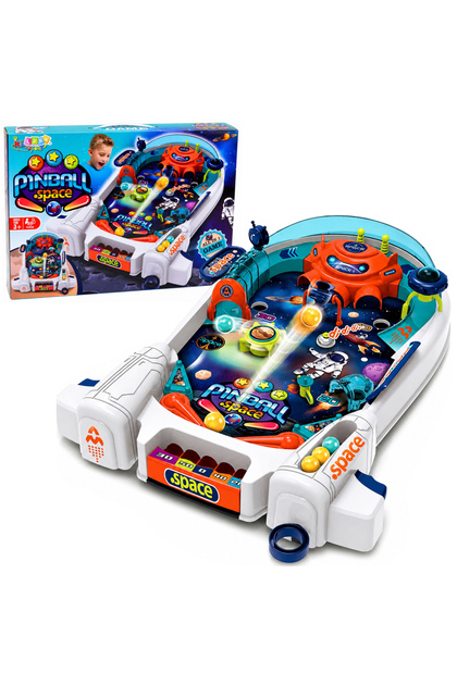 Joc Arcade Space Pinball Toys cu Obstacole Racheta si 8 Bile, Albastru, 3 ani+