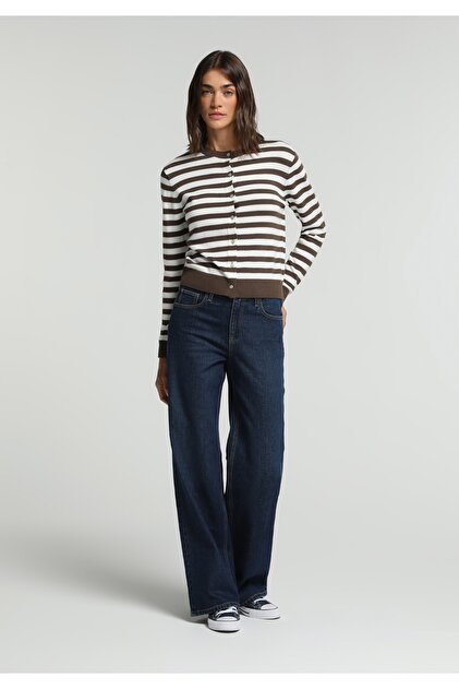 Slim Tapered Fit Kadın Dark İndigo Denim Jean Pantolon