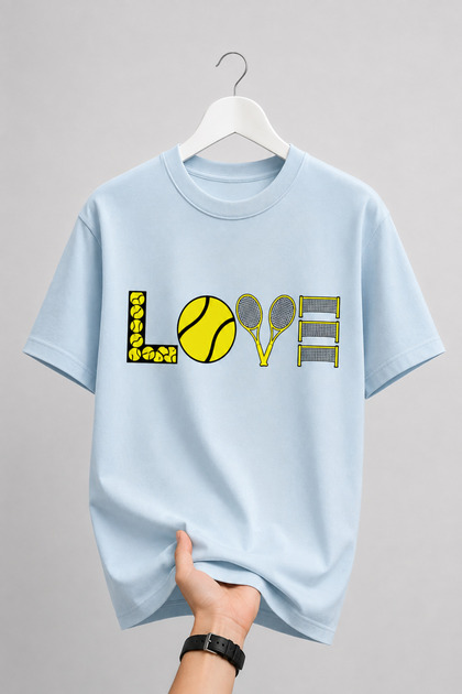 Unisex Oversize Tennis Printed T-Shirt 100% Cotton Tennis Themed Comfortable Fit Short Sleeve T-Shirt