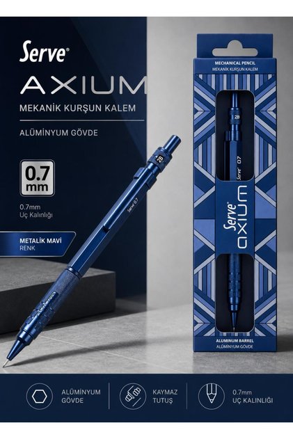Axium Mekanik Kurşun Kalem 0.7 mm Alüminyum Gövde - Metalik Lacivert